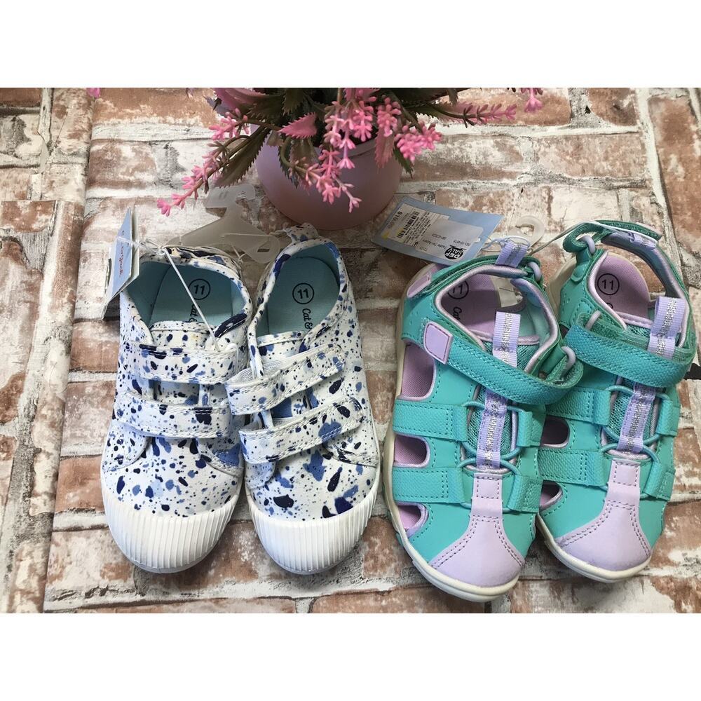 Lot of 2 KIDS UNISEX Cat & Jack Toddler Shoes Size 11 DY BLUE GREEN SANDALS